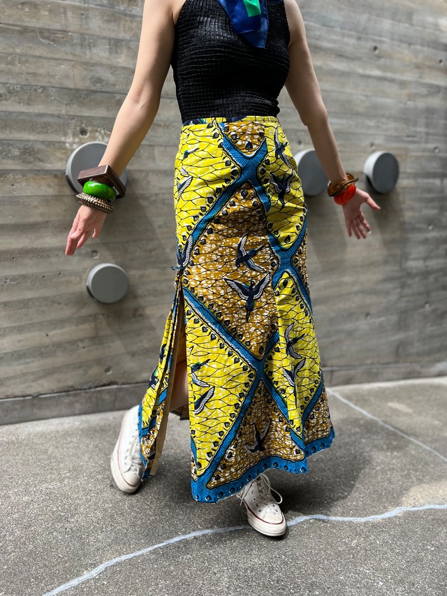 Vinage african batik bird cotton skirt ( ヴィンテージ アフリカンバティック 鳥柄 コットン スカート )