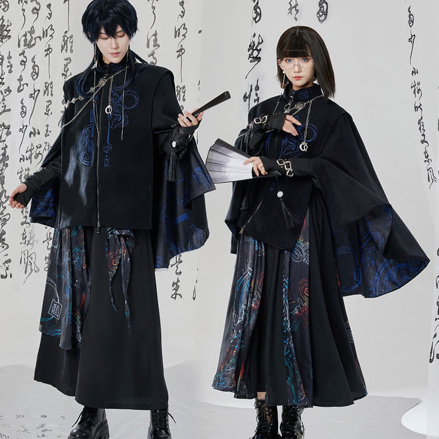 新品 タグ付き 蝶舞秋園 ケープ マント ネイビー 黒 チャイナ 和 ゴスロリ 新品 タグ付き 蝶舞秋園 ケープ マント ネイビー 黒 チャイナ 和