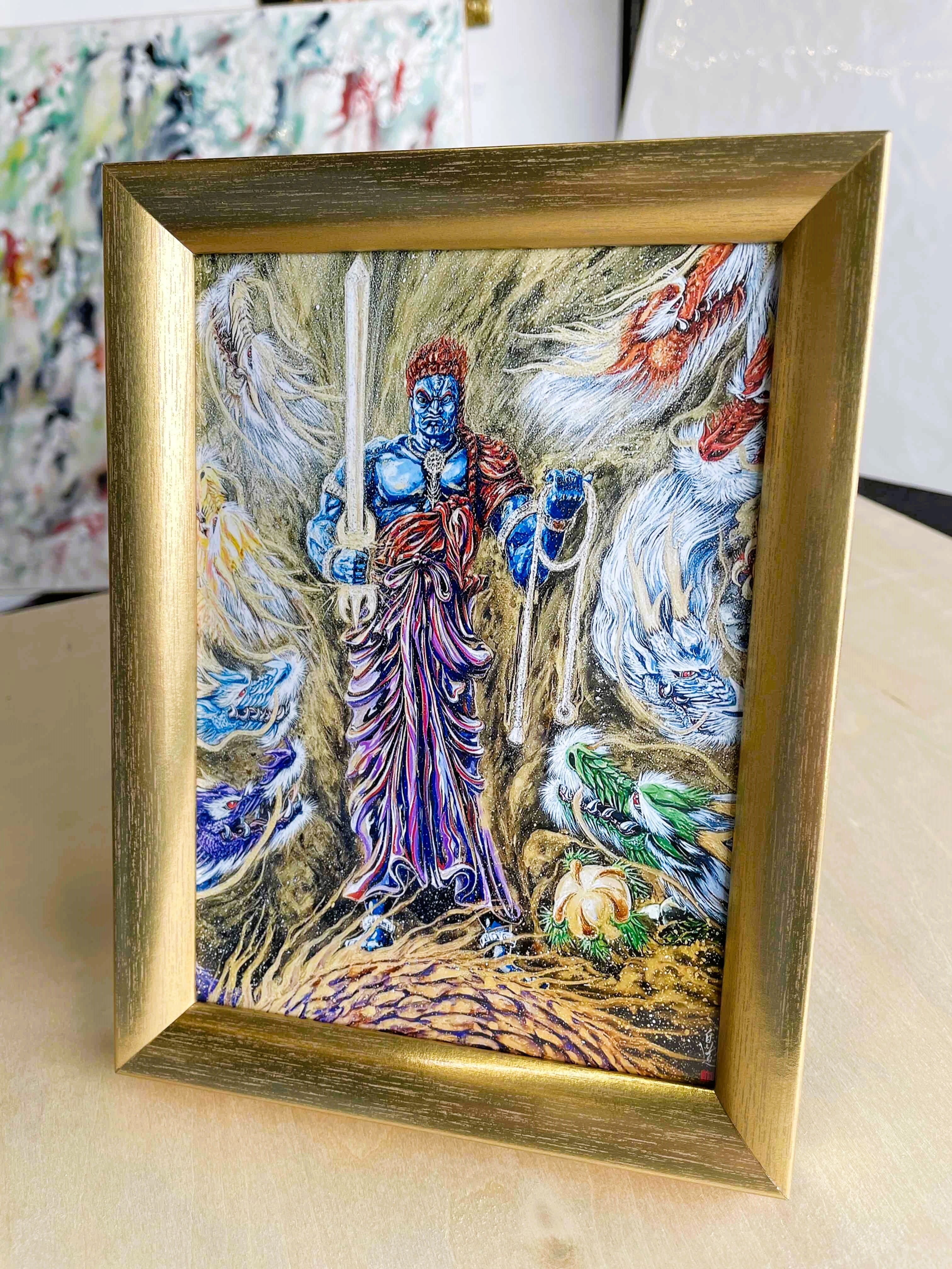現代水墨画家 絵師白道 「不動明王と八大龍王」 （複製画）2Lサイズ