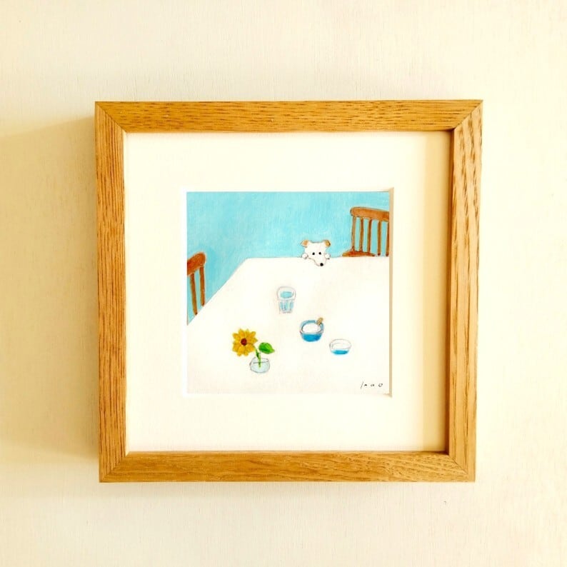 原画「霧けぶる森」※木製額縁入り（18㎝角）イラスト・水彩