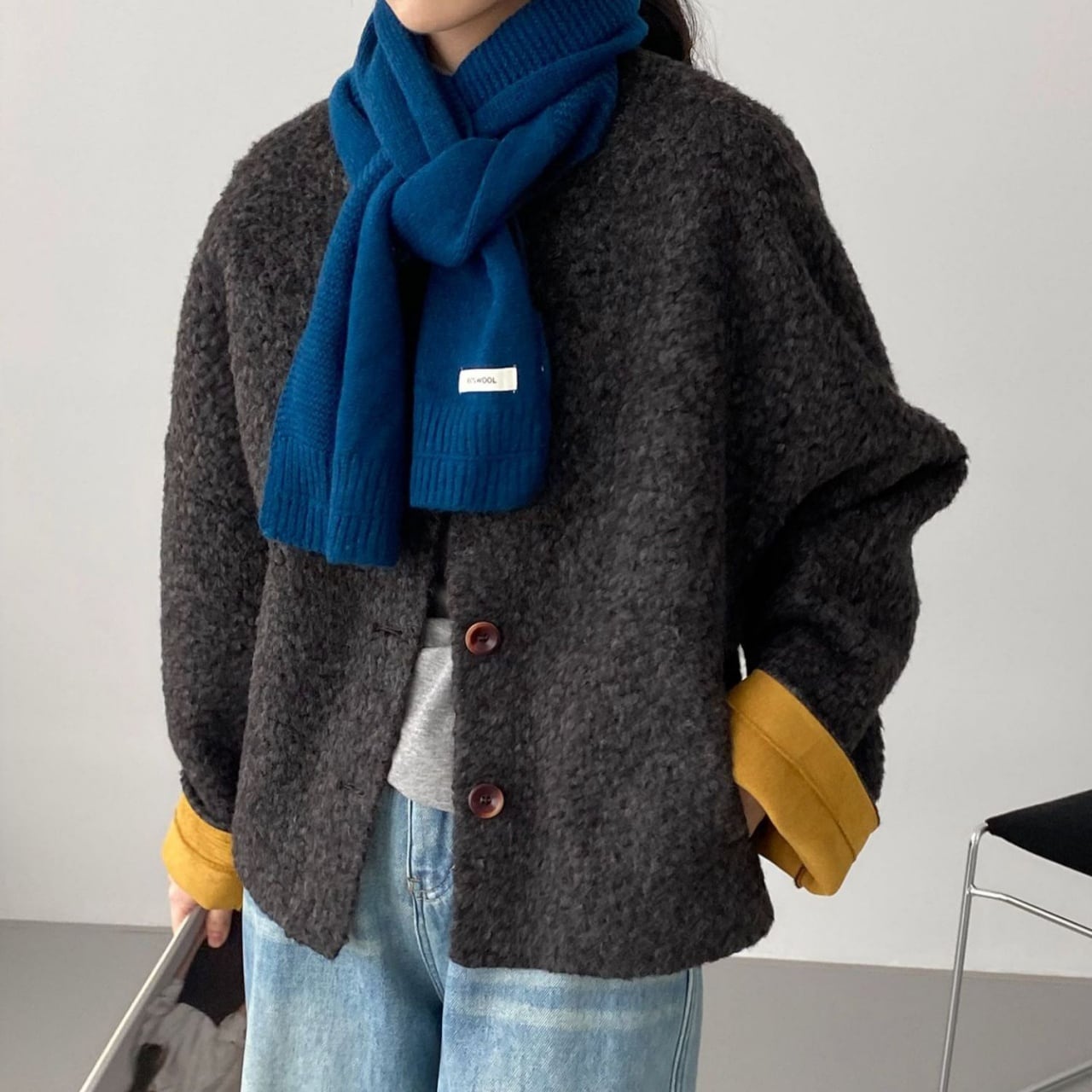 カフアクセントノーカラーボアジャケット A01888