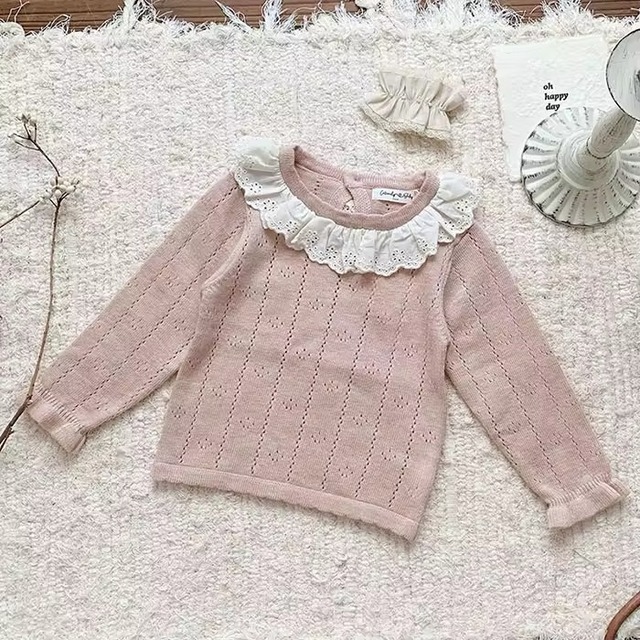 【取寄】レースフリルがかわいいアイレットニットトップス