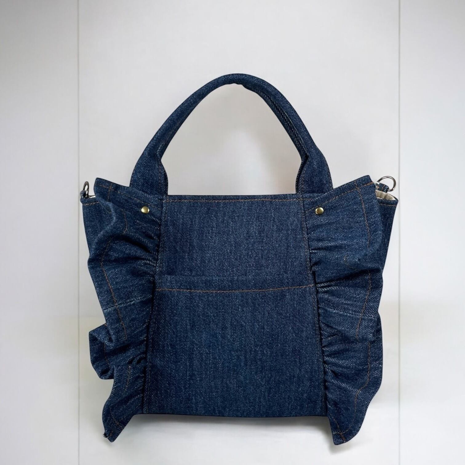 オーダー受付中 ♡ ハンドメイド フリルバッグ ウール生地 サイズL