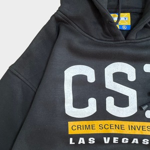 【XNT】CSI 科学捜査班 海外ドラマ ロゴ プリント スウェット パーカー フーディー プルオーバー XL ビッグシルエット オーバーサイズ アクリル 黒 US古着