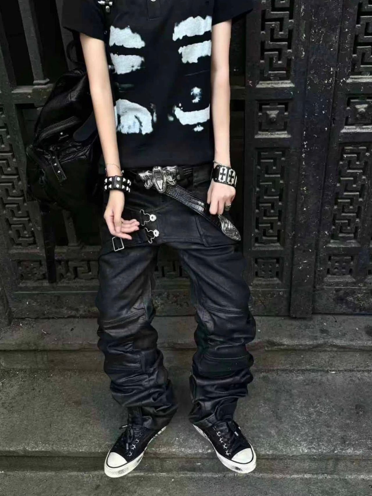 【CinderVein】Dual Track Reconstructed Waxed Denim Pants