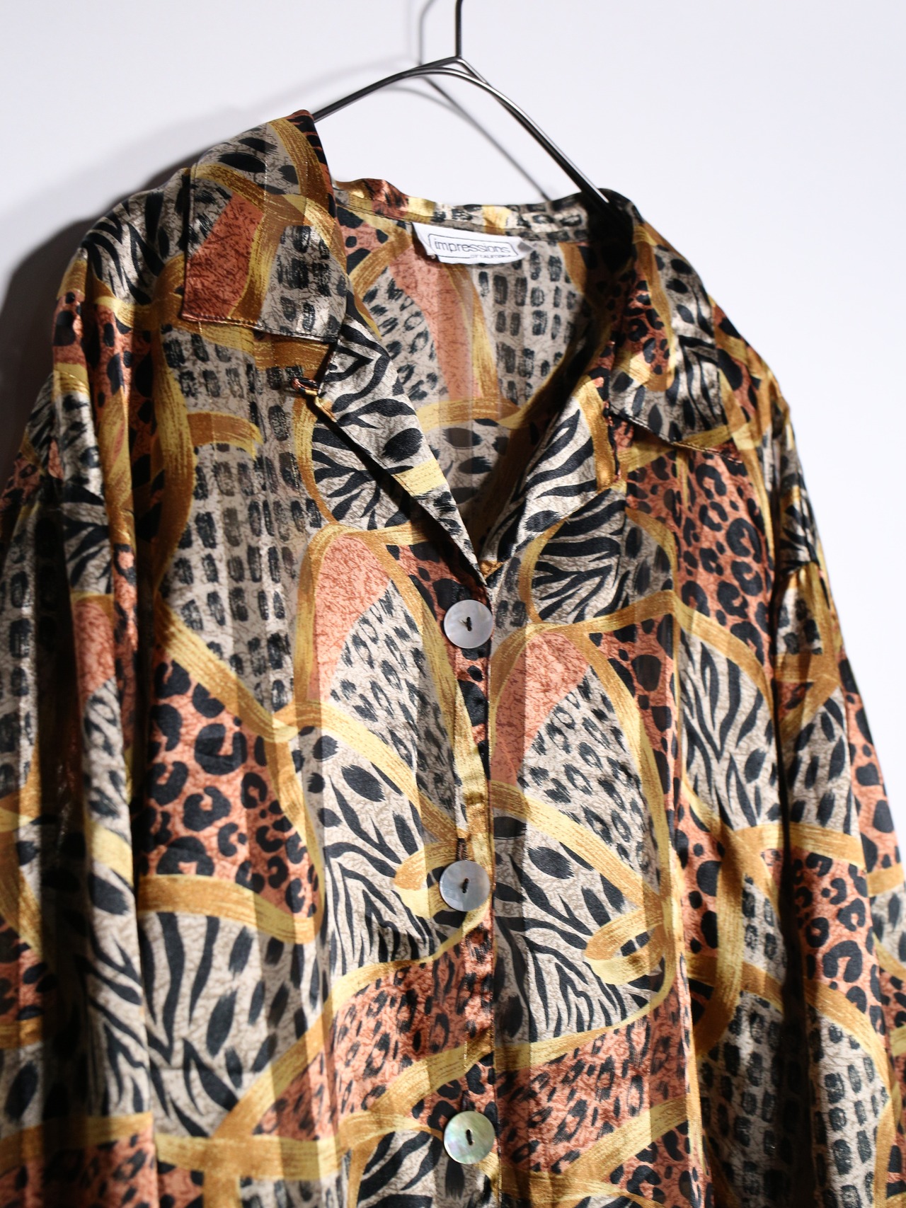 "zebra × leopard" oversize satin sheer shirt - 8