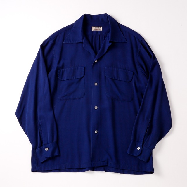 【極美品】50s special Vintage rayon shirt navy special condition made in USA about 16H "ARROW" ／ 50年代 スペシャル ヴィンテージ レーヨン シャツ サイズ16H 実寸L  アメリカ製 ネイビー  極上生地 ミントコンディション