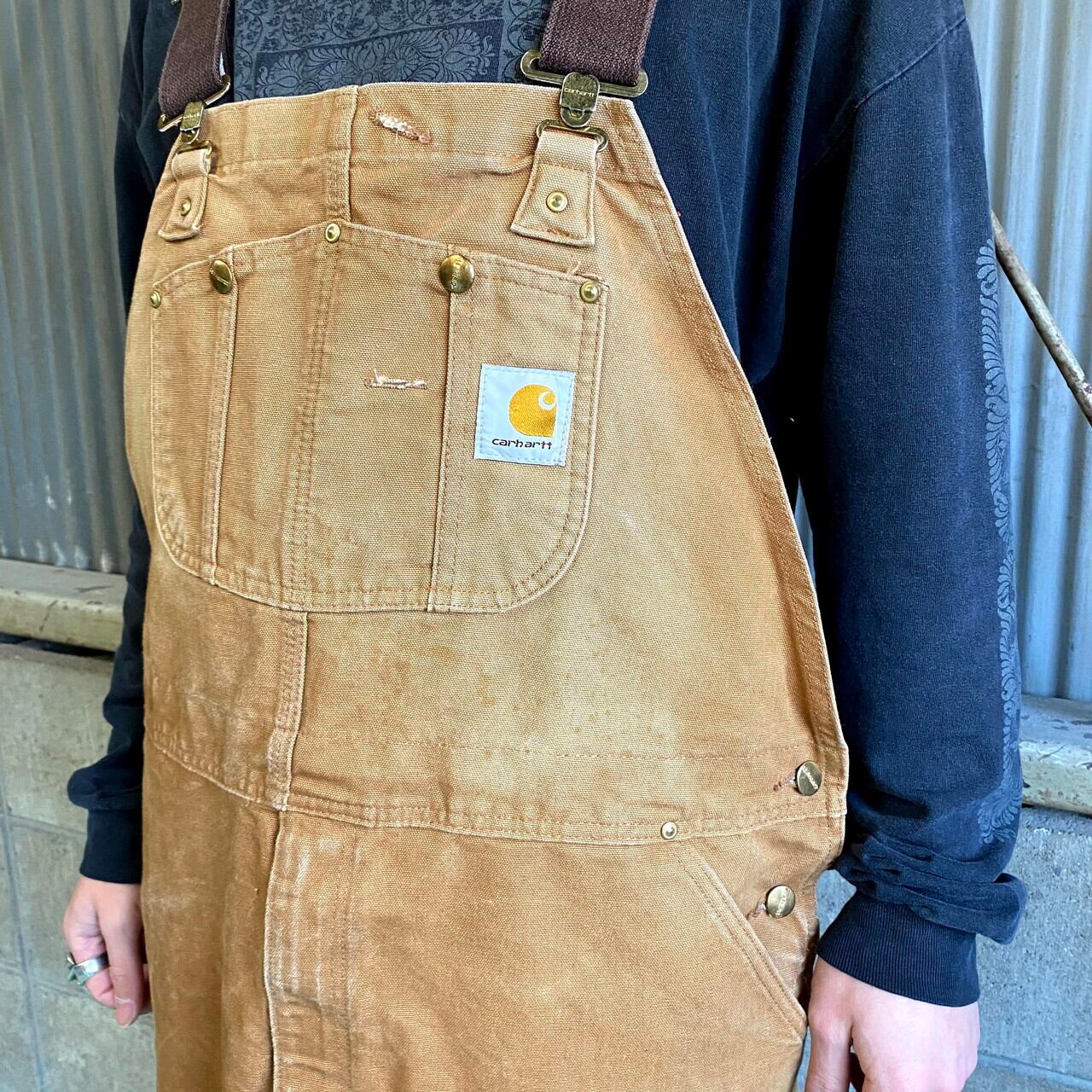 Carhartt カーハート ダック地 オーバーオール ダブルニー メンズＷ42 古着 ブラウン キャメル 茶色【オーバーオール】 | cave  古着屋【公式】古着通販サイト