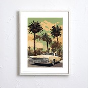 California Life｜クラシックカーとパームツリーのヴィンテージアートポスター｜カリフォルニア気分を楽しむ西海岸インテリアA4ポスター