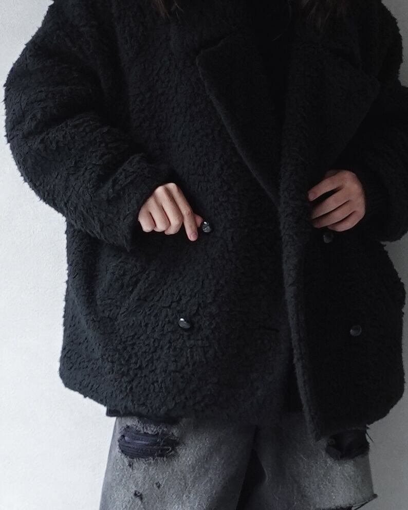 my beautiful landlet FAUX ALPACA OVERSIZE PEA COAT BLACK | nua