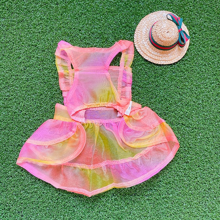 【SALE】レインボーシャーベットワンピース S ~ XL /  犬服 春夏 新作 シースルー ドレス ドッグウェア 可愛い 犬の服 ペット用品 ワンちゃん 猫 小型犬 onepiece35