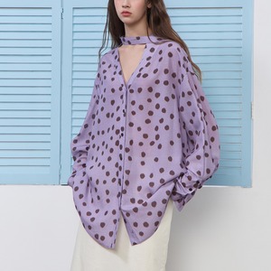 polka dot tie neck tencel blouse(3color)<t3216>