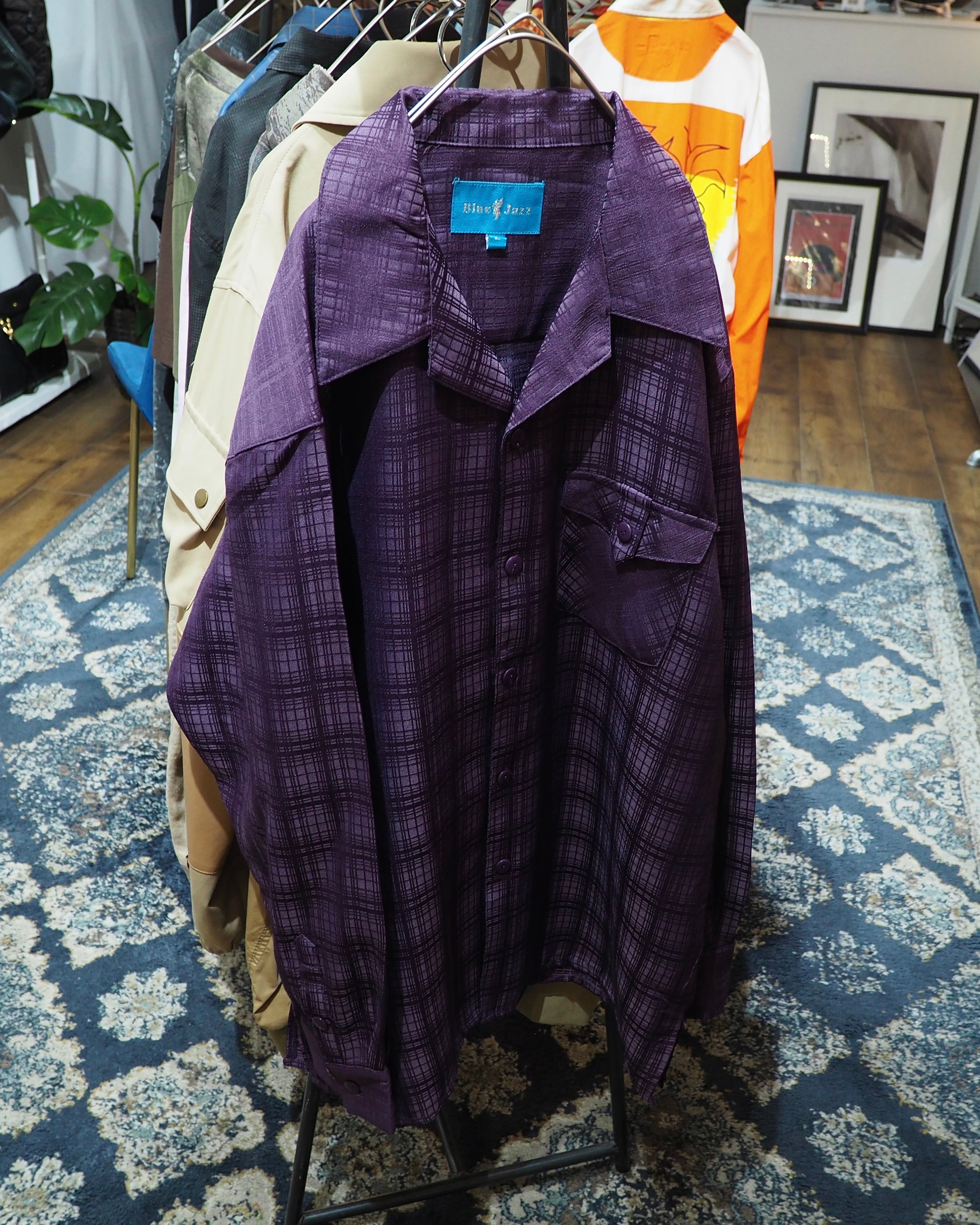 1990s " 妖艶甘美 " Bewitching Purple Color Vintage Loose Open Collar Shirt