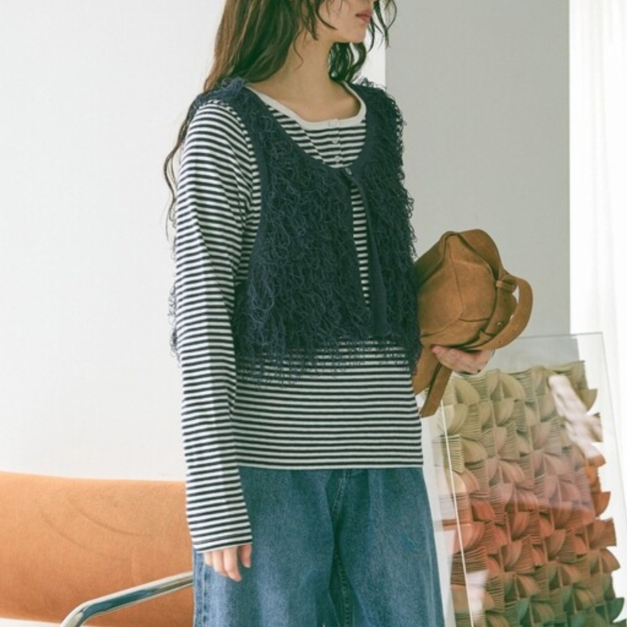 フリンジ ノースリーブ クロップド ベスト 　全3色　 00057