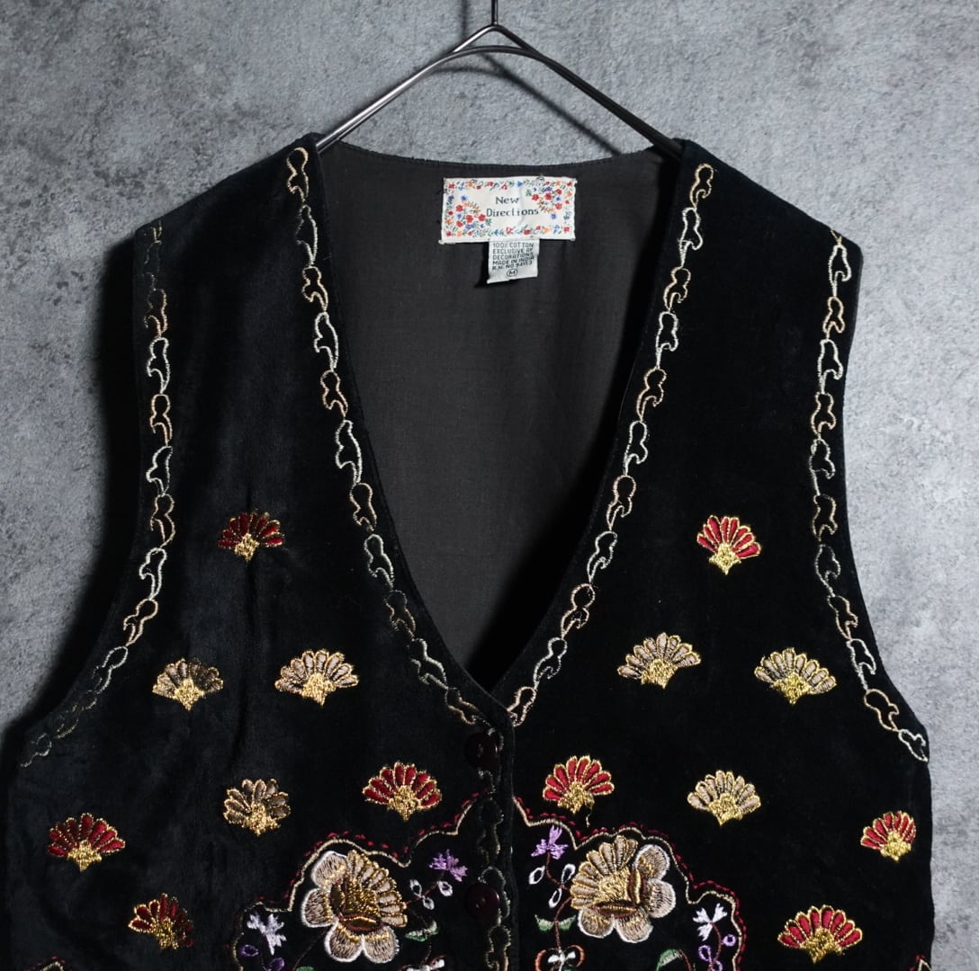 ヴィンテージ ベルベット 刺繍 ヒッピーベスト Floral