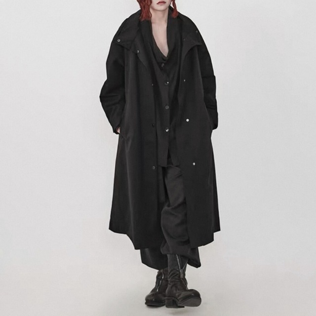 2way collar belted long coat【2color】 C1443