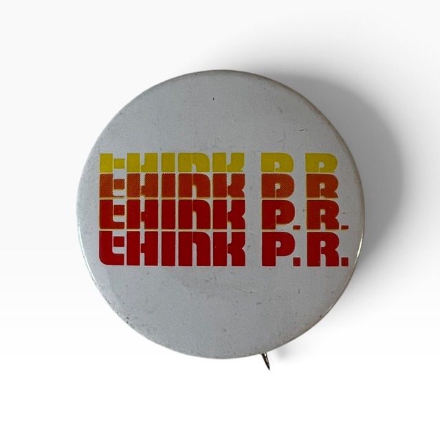 70s〜Vintage Pinback button 缶バッチ ビンテージ ① THINK P.R