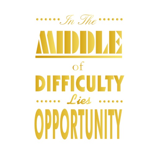 ウォールステッカー アインシュタイン 名言 金 光沢 In the middle of difficulty lies opportunity 