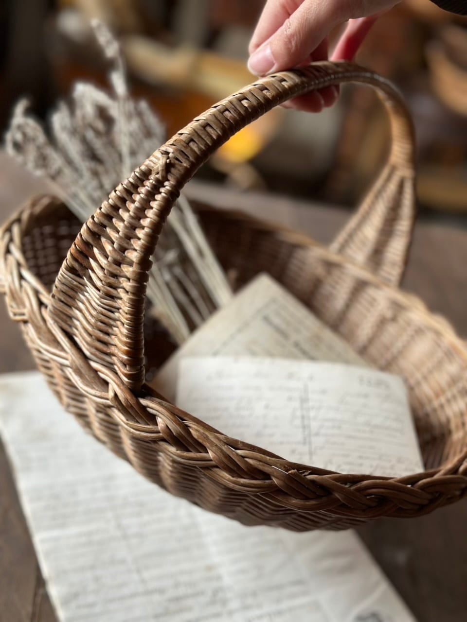 フランスアンティーク　バスケット　パニエ　かご 蚤の市　ラタン　籐 ラタン製 マルシェバスケット パニエ | Brocante de La Cocotte