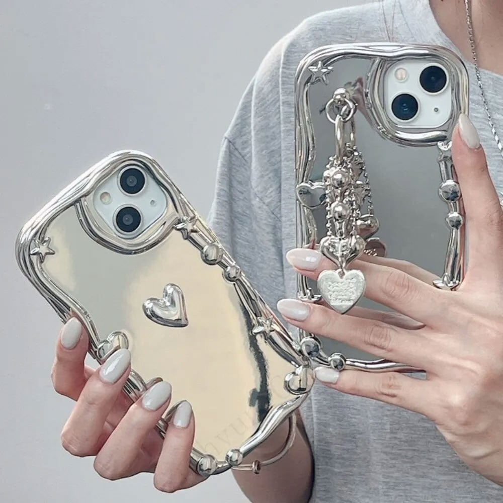 ハンドメイド リボン装飾 iPhoneケース（❁リボンチャーム付き❁手描き 