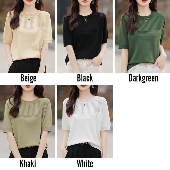 ニット サマーニット シンプル レディース 半袖 トップス U