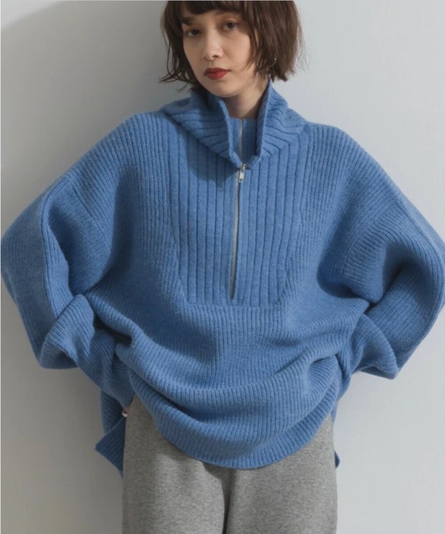 ナンバーミーTOKYO"HALF ZIP LONG KNIT PULLOVER"BLUE
