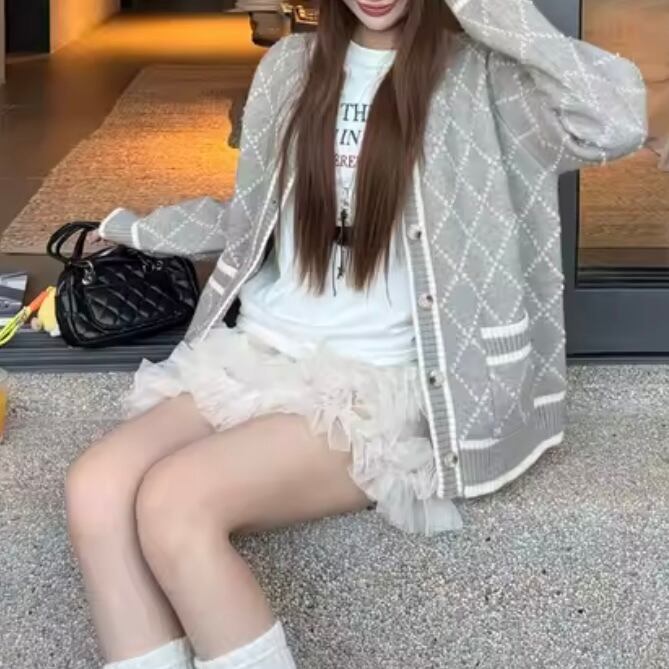 diamond rough knit cardigan