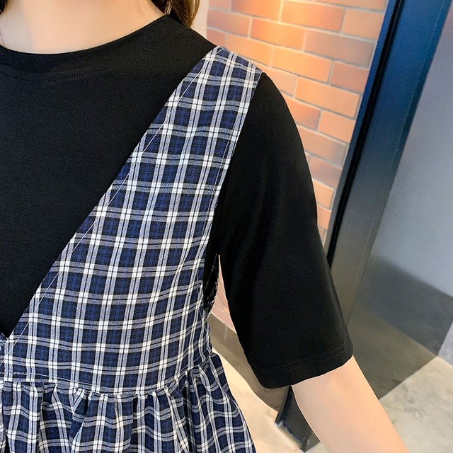 大きいサイズ レディース韓国ファッション ワンピース Tシャツワンピ ひざ丈 半袖 チェック柄ベスト付 フレア Aライン ガーリー オルチャン Ch1362 可愛い大きいサイズ韓国レディースファッション Chulachula チュラチュラ 大きいサイズ レディース韓国ファッション ワンピース Tシャツワンピ ひざ丈 半袖 チェック柄ベスト付 フレア Aライン ガーリー オルチャン Ch1362 可愛い大きいサイズ韓国レディースファッション Chulachula チュラチュラ