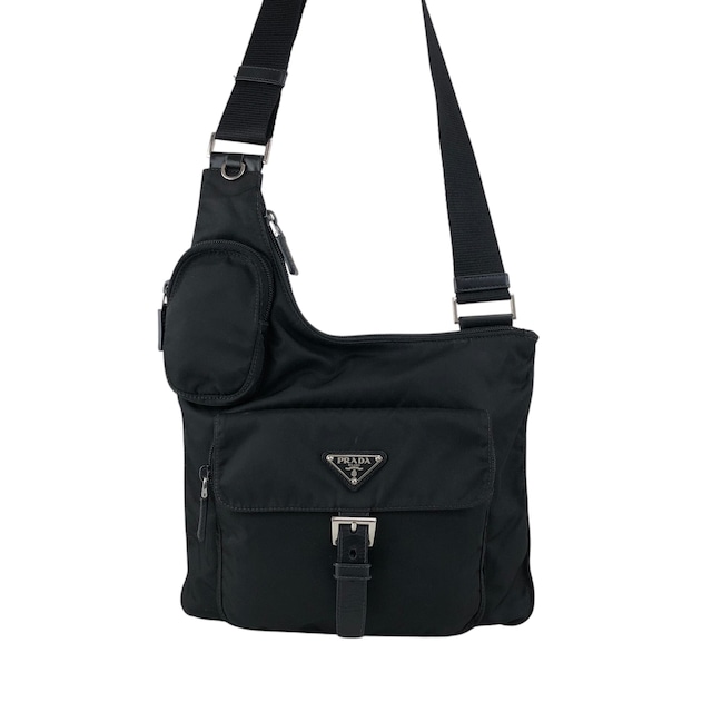 PRADA プラダ ショルダーバッグ ブラック トライアングルロゴ ナイロン フロントバックル vintage ヴィンテージ オールド h7n4ka