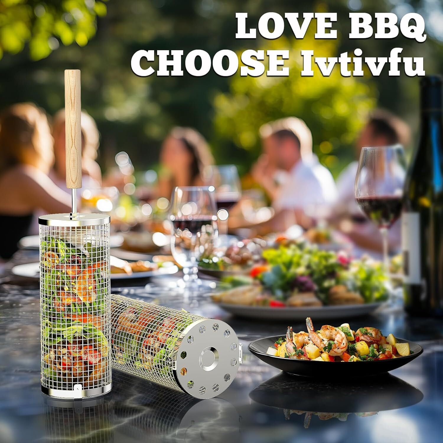 グリルバスケット 2個セット ハンドル付 BBQ 調理器具 ローリング