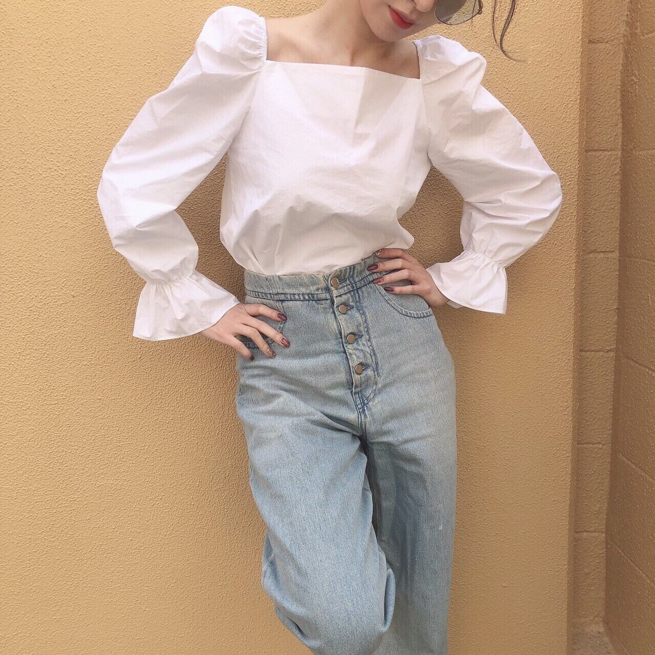 Square neck ribbon blouse /white(予約商品4月下旬発送予定)