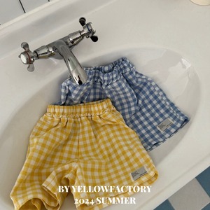 【 yellow factory】ギンガムナチュラルコットンショートパンツ 80〜120cm イエロー 240529