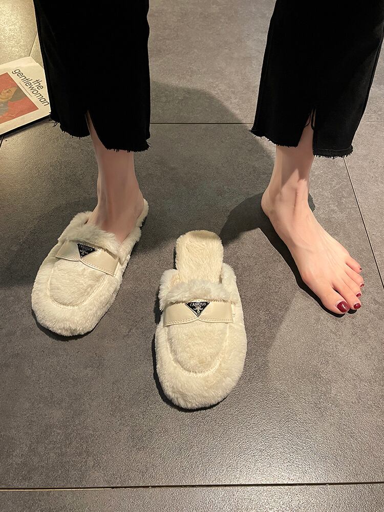 ミュールオータムウィンターホワイトファー 靴 シューズ 秋物 冬物 部族の婦人靴12147291576