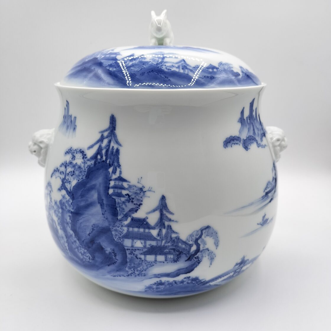 水指 染付 白磁獅子耳付 塗蓋添 横石嘉助・作 | PAY ID
