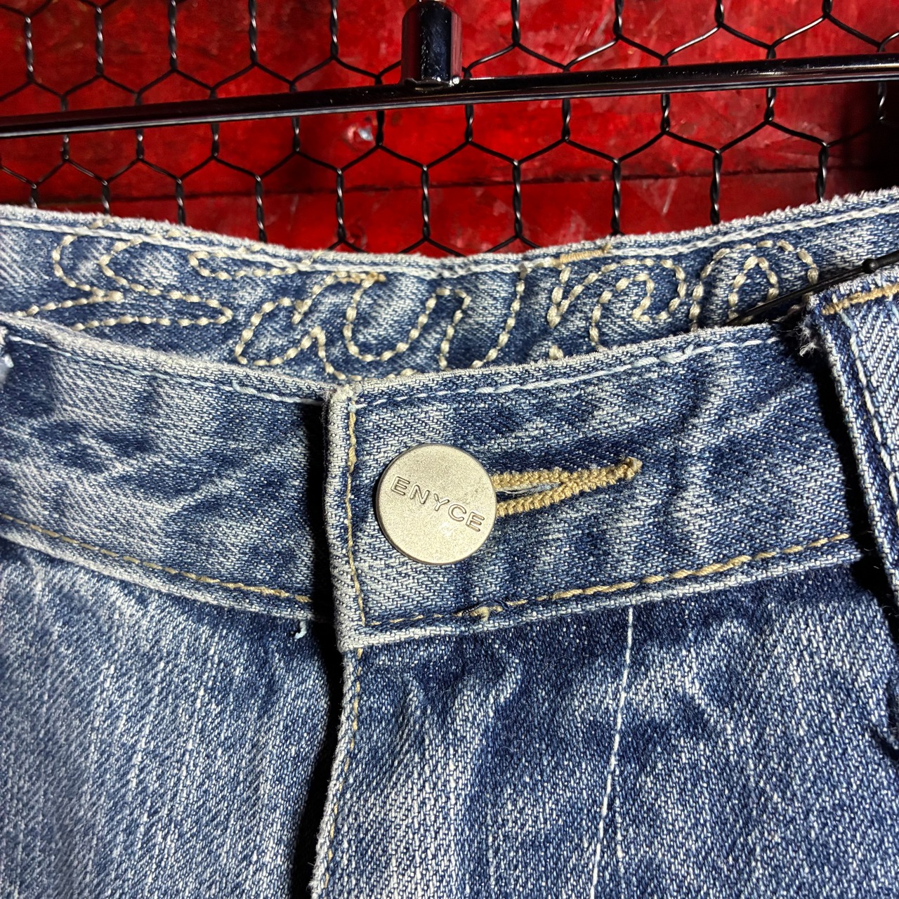 ENYCE Hip Hop Y2Kデニムショーツ 膝下 スタッズ ブルー エニーチェ W36