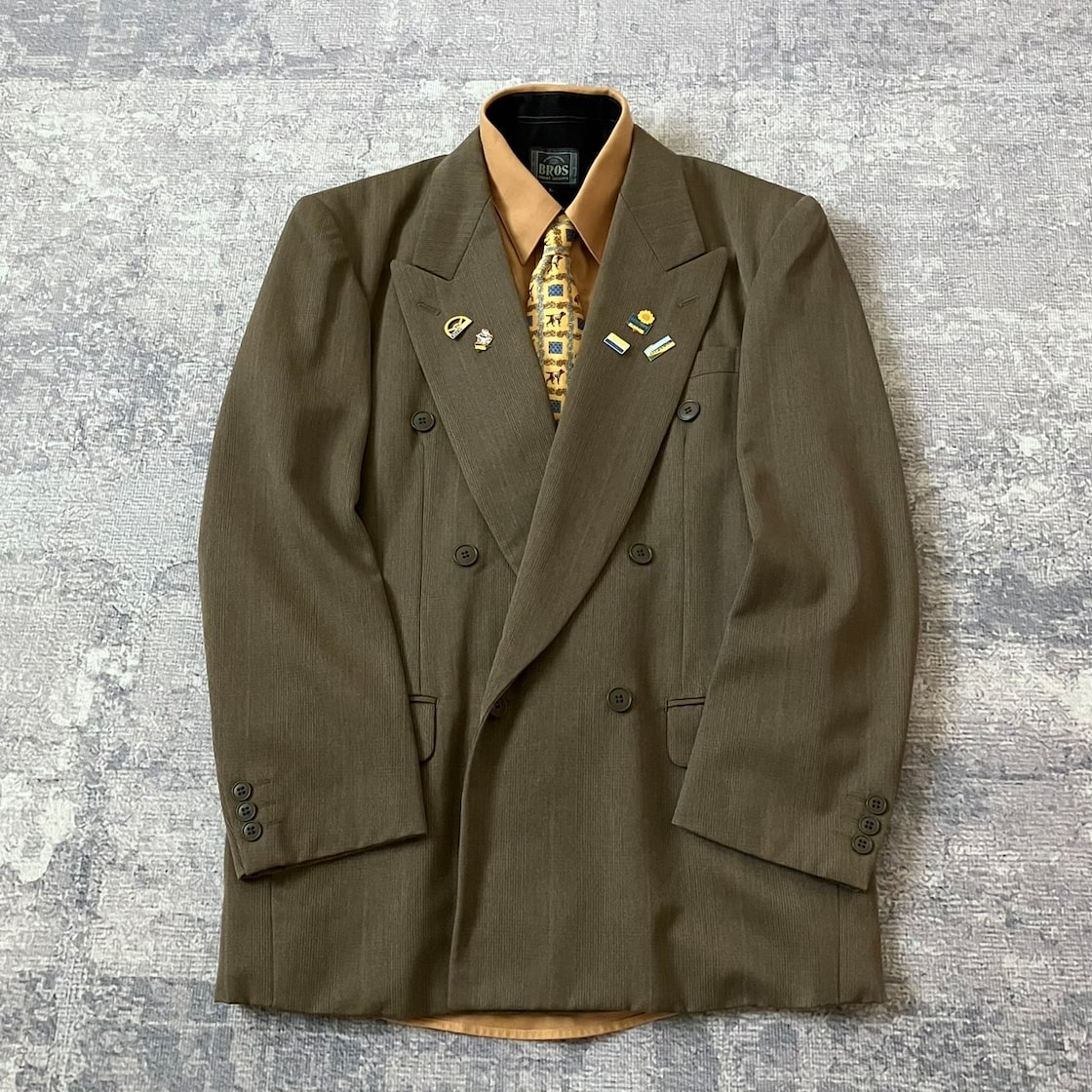 5点セット】セットアップ ダブル ピンズ ネクタイシャツ ブラウン 