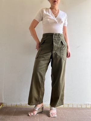 1950s Vintage US Army Cotton Herringbone Pants