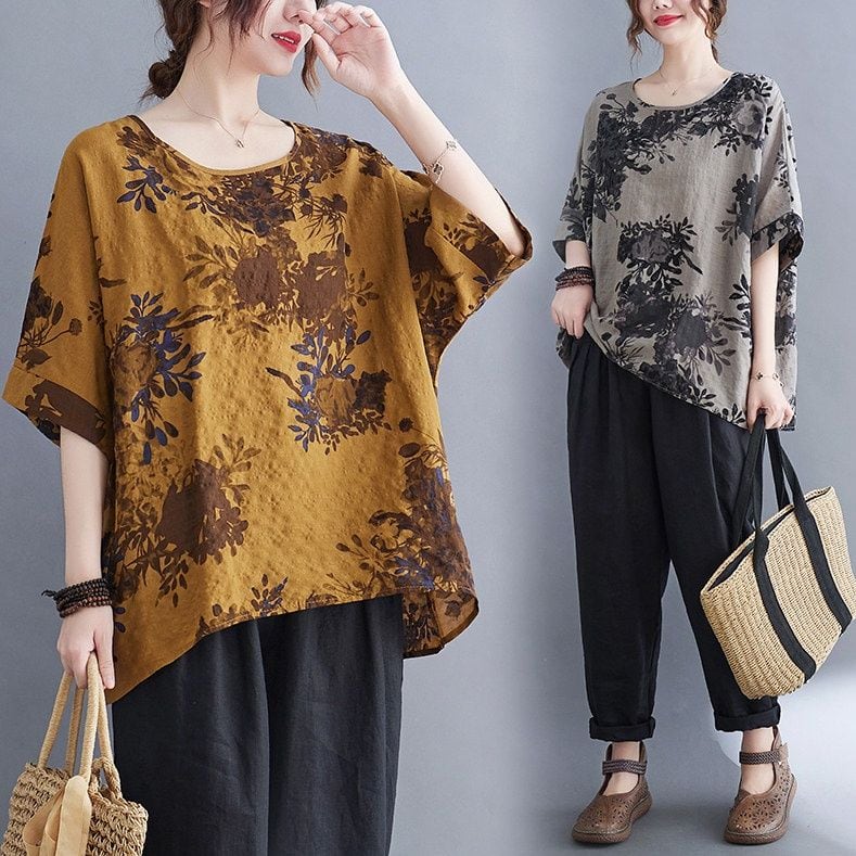 PRINT LOOSE SHORT HIGH-LOW LONG T-SHIRT M-17971