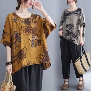 PRINT LOOSE SHORT HIGH-LOW LONG T-SHIRT M-17971