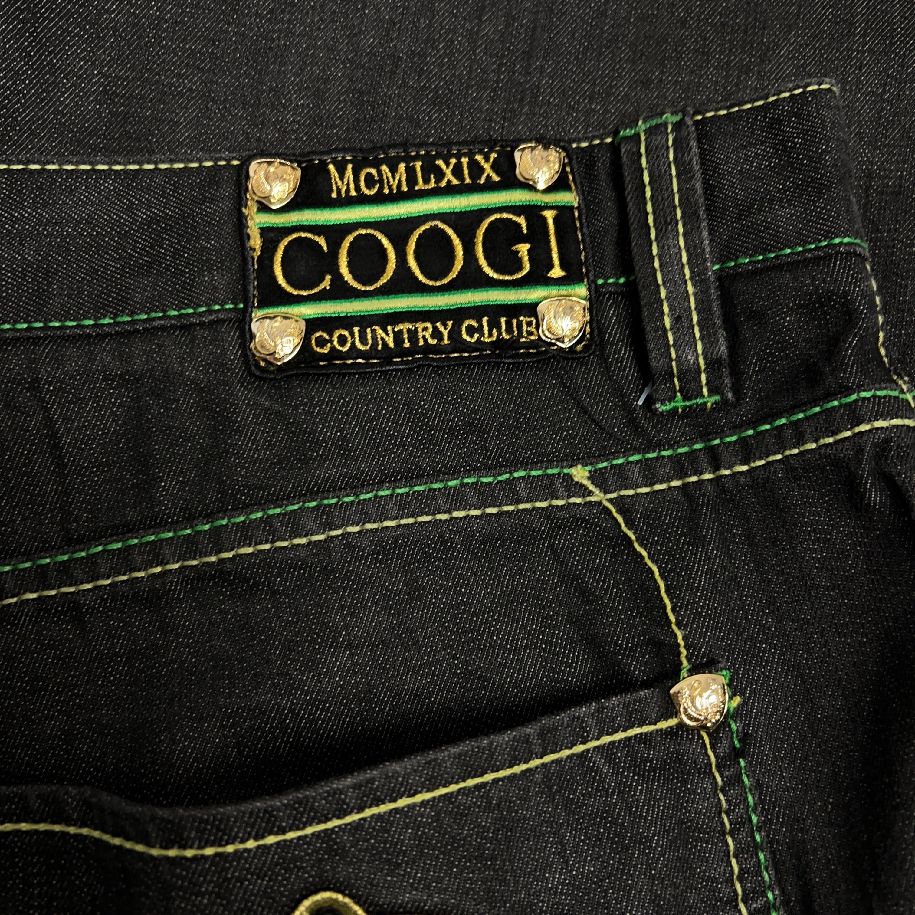 COOGI” BLACK DENIM WIDE PANTS W44 クージー ワイド ブラックデニム