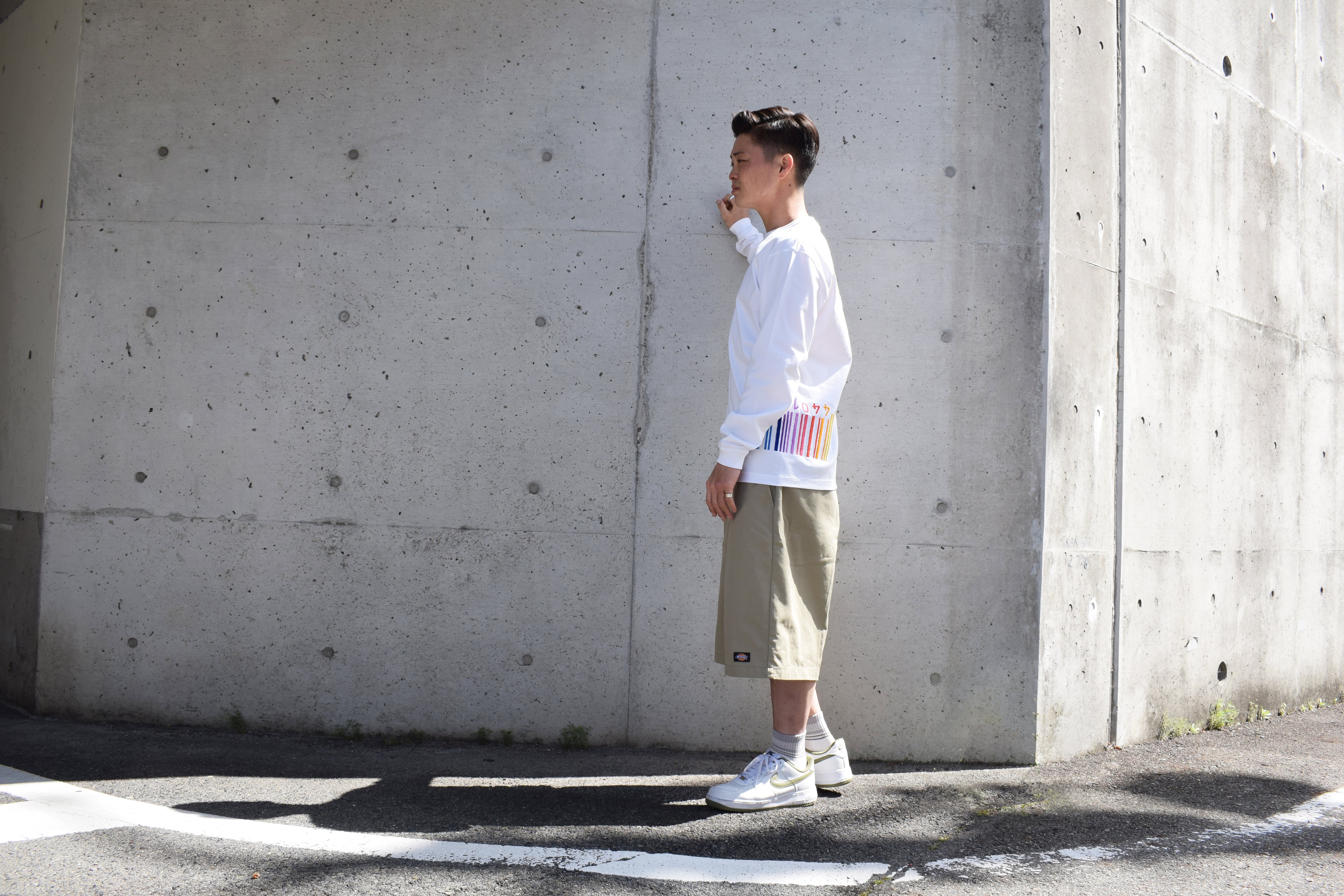 刺繍☆ロンT／虹色バーコード（WH） | 440design