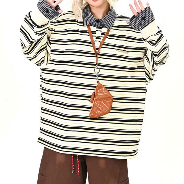 ボーダーレイヤードストリートトップス 2col   R01495