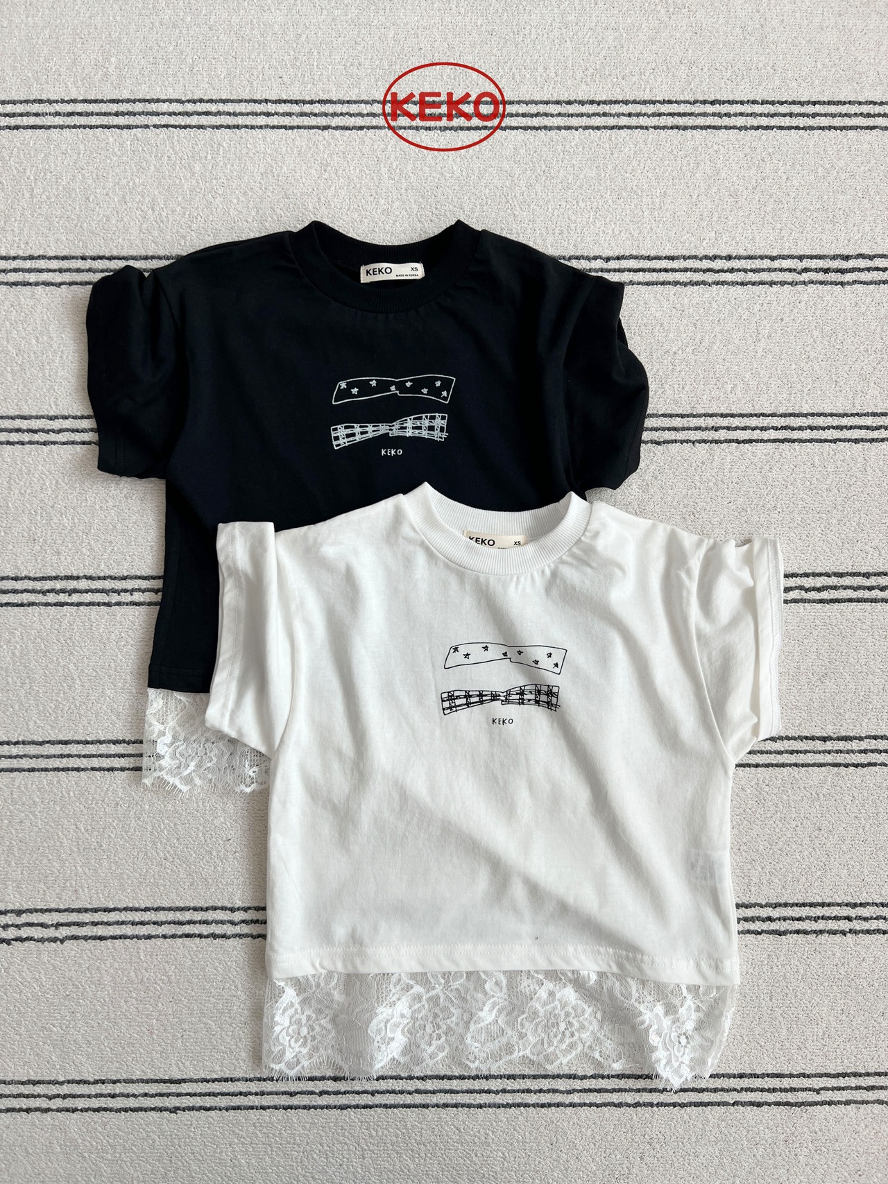 [KEKO] Double ribbon tee / [케코] 쌍리본티