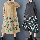 幾何柄 プリント シャツワンピース 00317