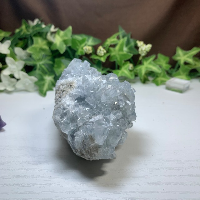 2.空色セレスタイトに住み着いているフローライトハリネズミさん