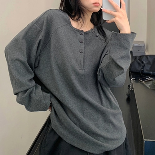 asymmetrical design Henley neck long tee　アシメデザインヘンリーネックロングティー　J1559