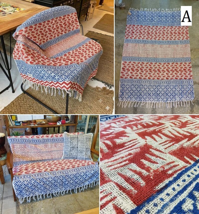インド直輸入】カディコットン スローケット 約120×180cm ブロック