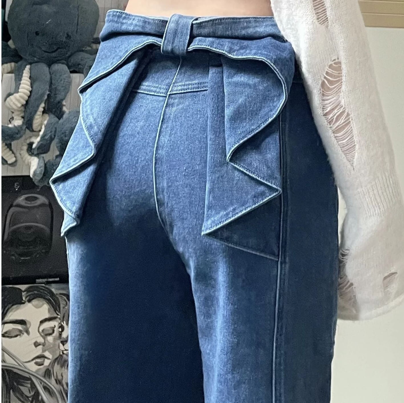 バックリボンデニム ジーンズ ジーパン デニムパンツ ロング バックリボンデニム ジーンズ ジーパン デニムパンツ ロング