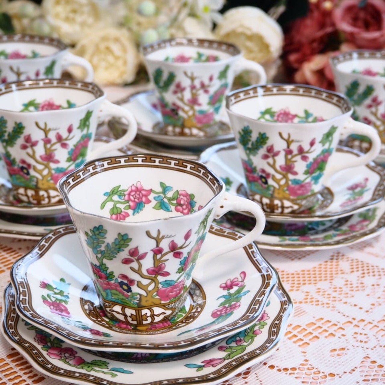 希少】英国コールポート インディアンツリーフリル トリオ5客セット 