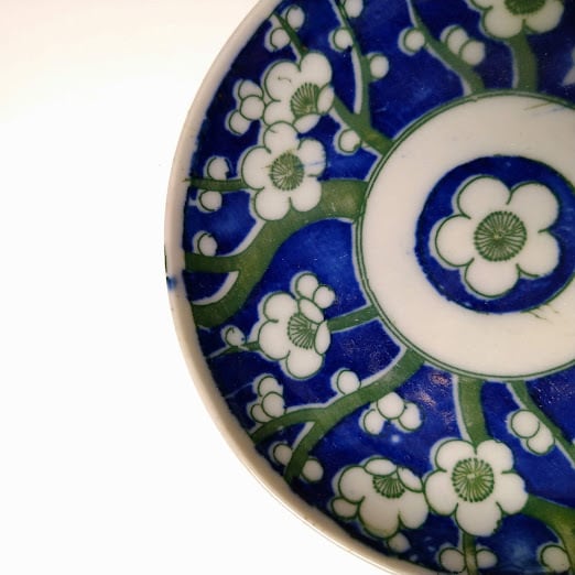 再値下げ、琺瑯製 果物皿  花の絵柄 昭和の骨董